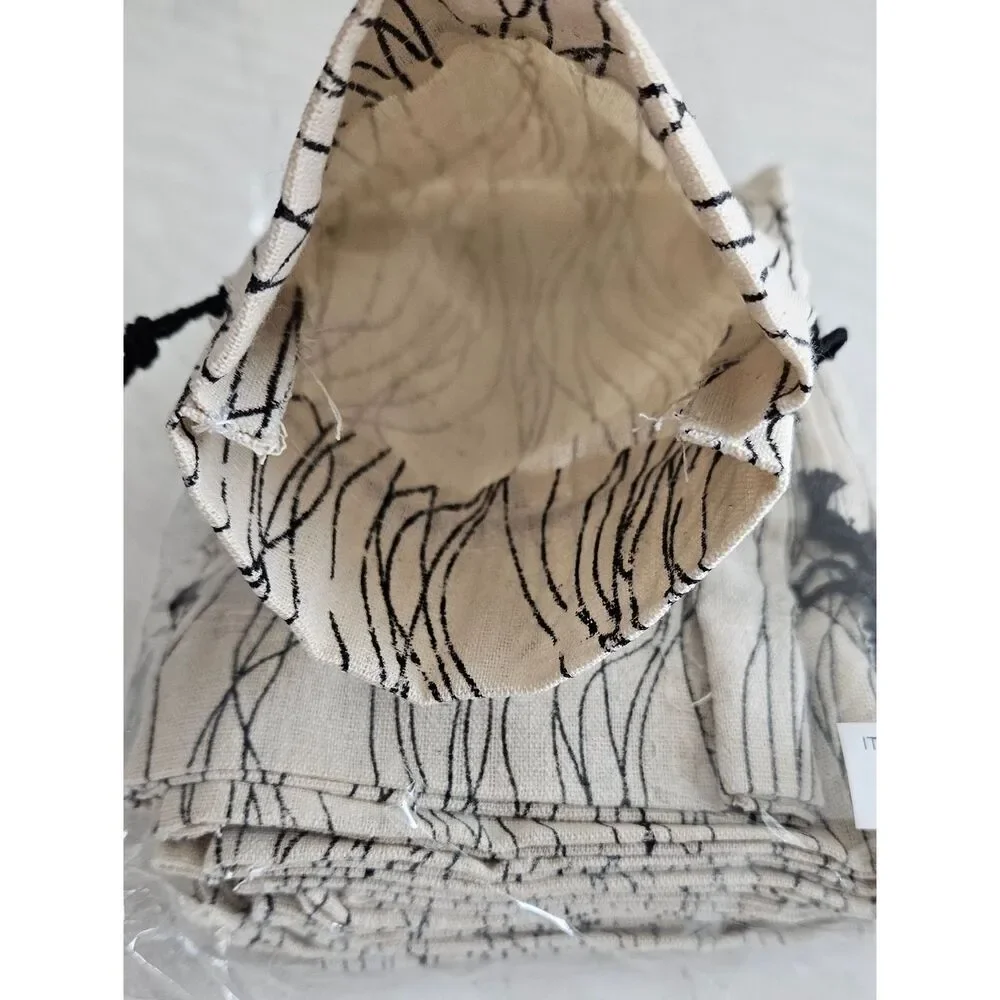 Beige and Black Drawstring Pouch Set Of 20 Medium Size